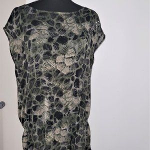 Camaïeu Green/Black Peplum Sheer Blouse - OS